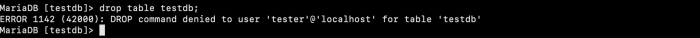 MariaDB Server - Privileges | Drop table denied