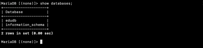 get started with MariaDB | Showing the list of databases in MariaDB server