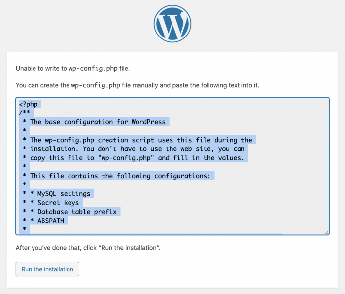 WordPress on Ubuntu | wp-config.php exception