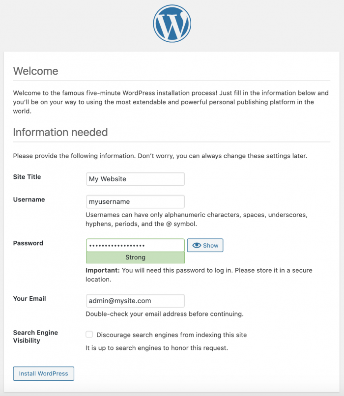 WordPress on Ubuntu | Website details