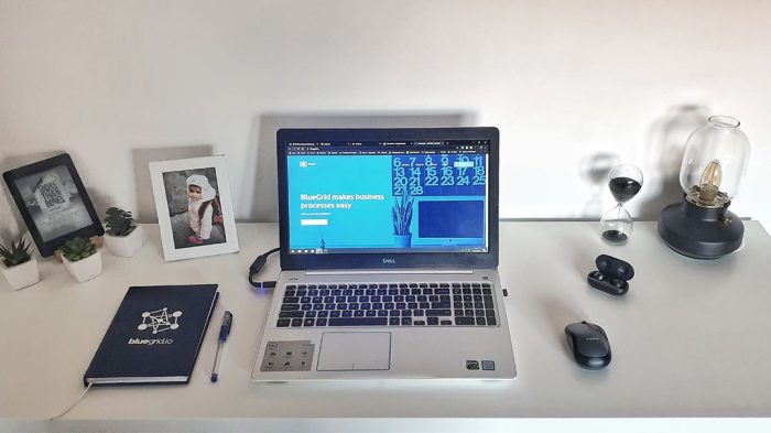 A home office desk setup for remote work.