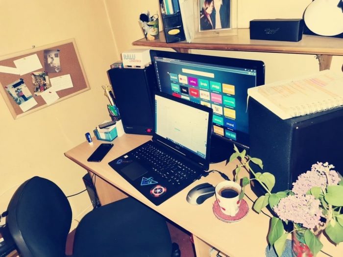 A home office desk setup for remote work.