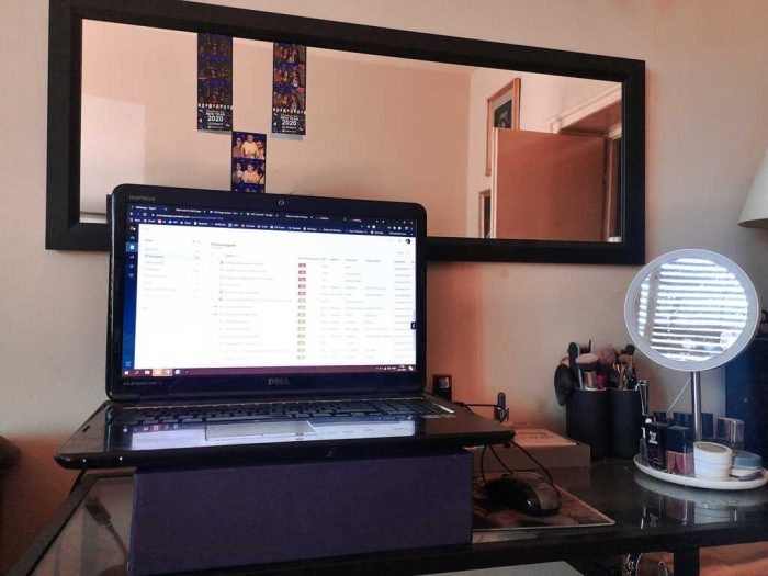 A home office desk setup for remote work.