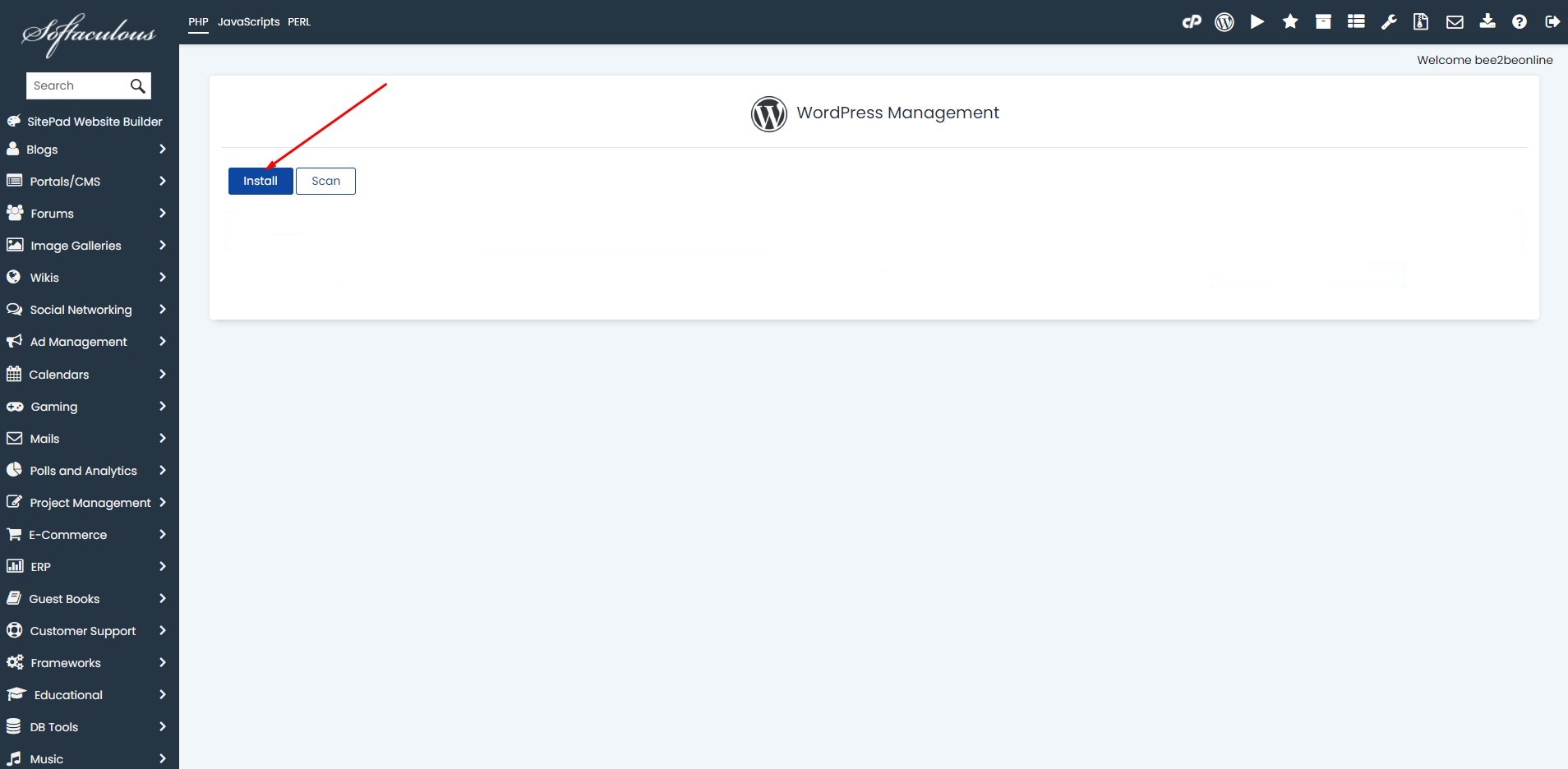 Installing WordPress using Softaculous