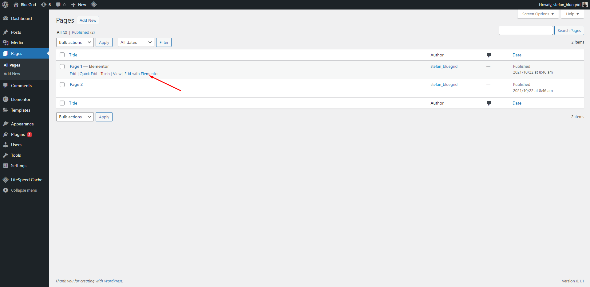 Editing page with Elementor