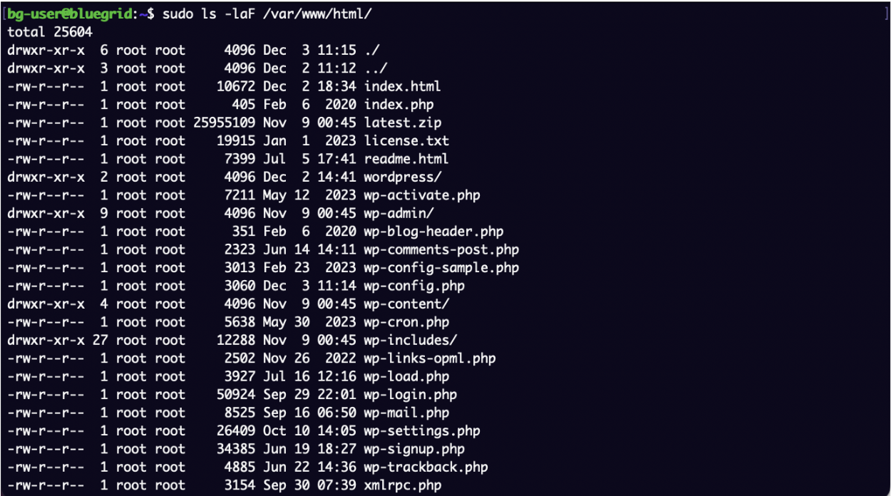 sudo ls -laF /var/www/html/